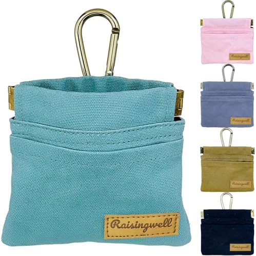 Raisingwell Dog Treat Pouch, Green Pocket Sized Pet Training Pouch, Cotton Fabric, Hand Free Dog Walking Bag with Carabiner, Self-Closing Pet Feed Snack Reward, for Puppy Travel or Outdoor Use by Raisingwell