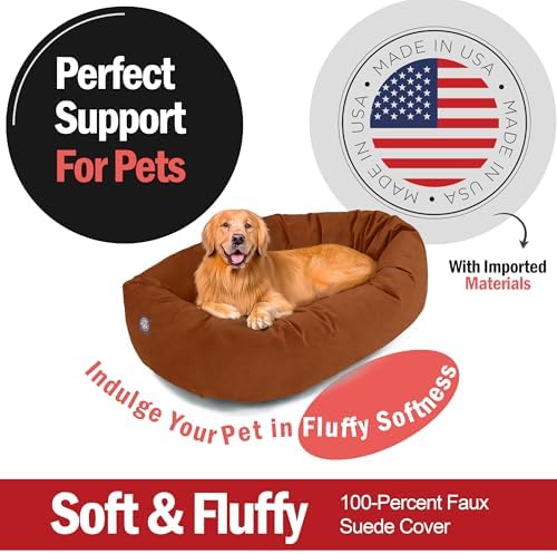 Majestic Pet 40 Inch Suede Calming Dog Bed Washable – Cozy Soft Round Dog Bed with Spine Support for Dogs to Rest Their Head - Fluffy Donut Dog Bed 40x29x9 (Inch) - Round Pet Bed Large – Rust (2025) - Image 2