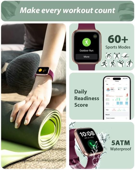 Tensky Smart Watch for Men Women(Call Receive/Dial), Alexa Built-in, 1.7" Touch Screen Fitness Tracker with Heart Rate Sleep Tracking, 60 Sports Modes, 5ATM Waterproof Smartwatch for Android iPhone - Image 4