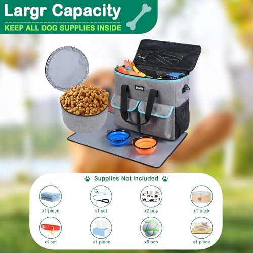 Dog Travel Bag - Dog Travel Kit for a Weekend Away Set Includes Pet Travel Bag Organizer for Accessories, 2 Collapsible Bowls, 2 Travel Food Container - Image 5