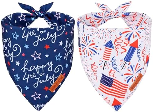 ADOGGYGO American Flag Dog Bandana, White Blue 4th of July Flag Pet Scarf, Premium Durable Fabric, Adjustable Fit 4th of July Bandanas for Medium Large Dogs Pets (Large) by ADOGGYGO