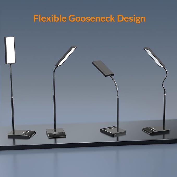 LEPOWER Desk Lamp, 800LM LED for Home Office, True Eye-Caring for Reading | 50 Lighting Modes, 2X Wider Panel, 360° Flexible Gooseneck, Touch Control, 12W Bright Table Lamp for Dorm, Bedroom, Study - Image 6