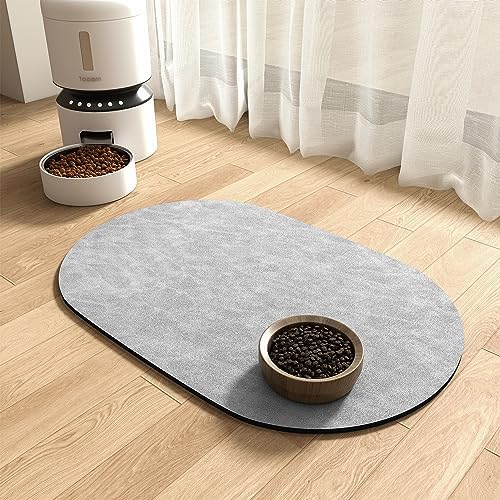 MontVoo Absorbent Dog Food Mat-Dog Mat for Food and Water Bowl | Quick Dry Pet Dish Mat, No Stains & Easy Clean Cat Rug for Messy Drinkers Cat Accessories Pet Supplies, 12"x19", Lightgrey by MontVoo