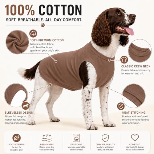 Pet Clothes Dog Clothing Blank T-Shirt Tanks Top Vests for Small Middle Large Size Dogs 100% Cotton Dog Summer Vest Classic (XXL, Coffee) - Image 2