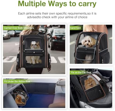 Large Cat Backpack Carrier Expandable Pet Carrier Backpack for Small Dogs Medium Cats Fit Up to 18 Lbs, Dog Backpack Carrier, Foldable Puppy Backpack Carrier for Travel,Black - Image 6