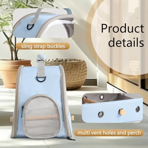 Bird Carrier, Portable Small Bird Parrot Parakeet Carrier with Standing Perch and Soft Mat, Side Access Window Collapsible (Blue, Clear Windows) - Image 3