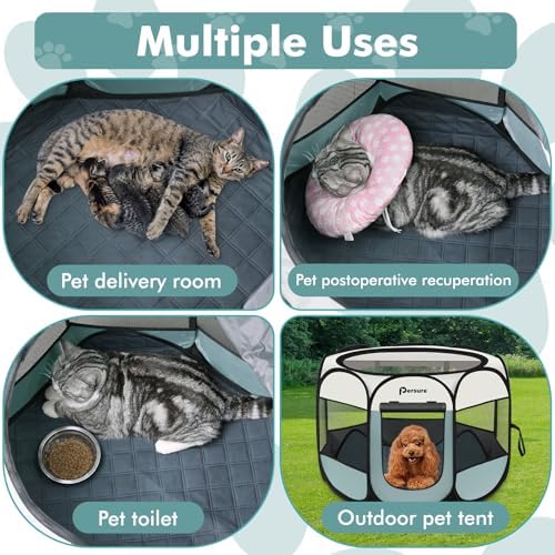 Persure Cat Dog Playpen Tent Crate Cage with Washable Pee Pad(Grey,Small) - Image 5