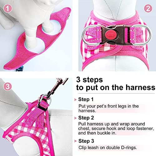 Dog Harness Step-in Breathable Puppy Cat Vest, X-Small, Pink Check - Image 6