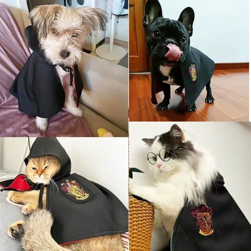 ANIAC 3PCS Halloween Dog Costume Cat Wizard Cape Glasses and Necktie Set Halloween Puppy Outfit Pet Academy Magician Cosplay Apparel for Kitten Cat Small Dogs (Black+Red, Large) - Image 6