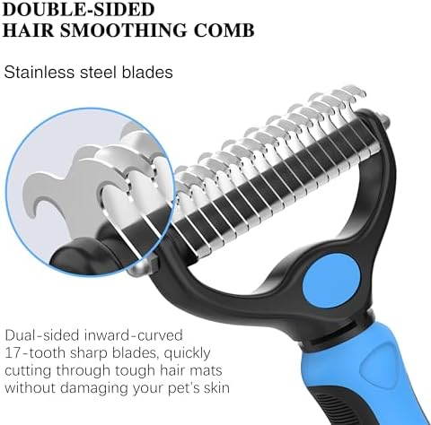 4 Pack Pet Grooming Combo - Blue Deshedding Brush,With Metal Comb,Bath Brush, With Long & Short Stainless Steel Teeth Depilatory Comb For Detangling And Dematting Long, Matted Fur On Cats And Dogs - Image 3
