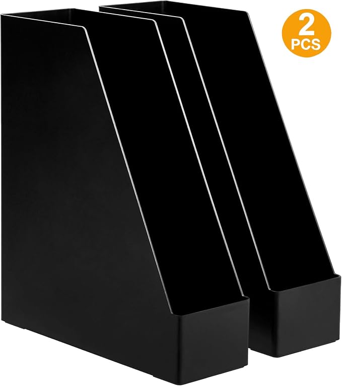 Amazon Basics Plastic Desk Organizer Magazine Rack and File Holder, Black, 4-Pack - Image 4