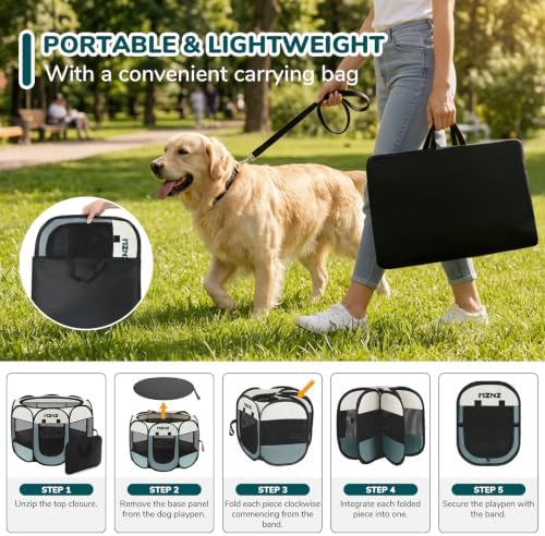 Dog Cat Playpen, Portable Puppy Pet Crate Indoors for Small/Medium Dogs Cats Rabbits, Foldable Dog Cage Enclosure for Outdoor, Pop Up Dogs Tent Kennel with Carrying Case, Grey - Image 3