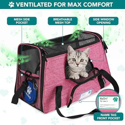 PetAmi Airline Approved Pet Carrier for Cats Small Dogs, Large Heather Pink - Image 3