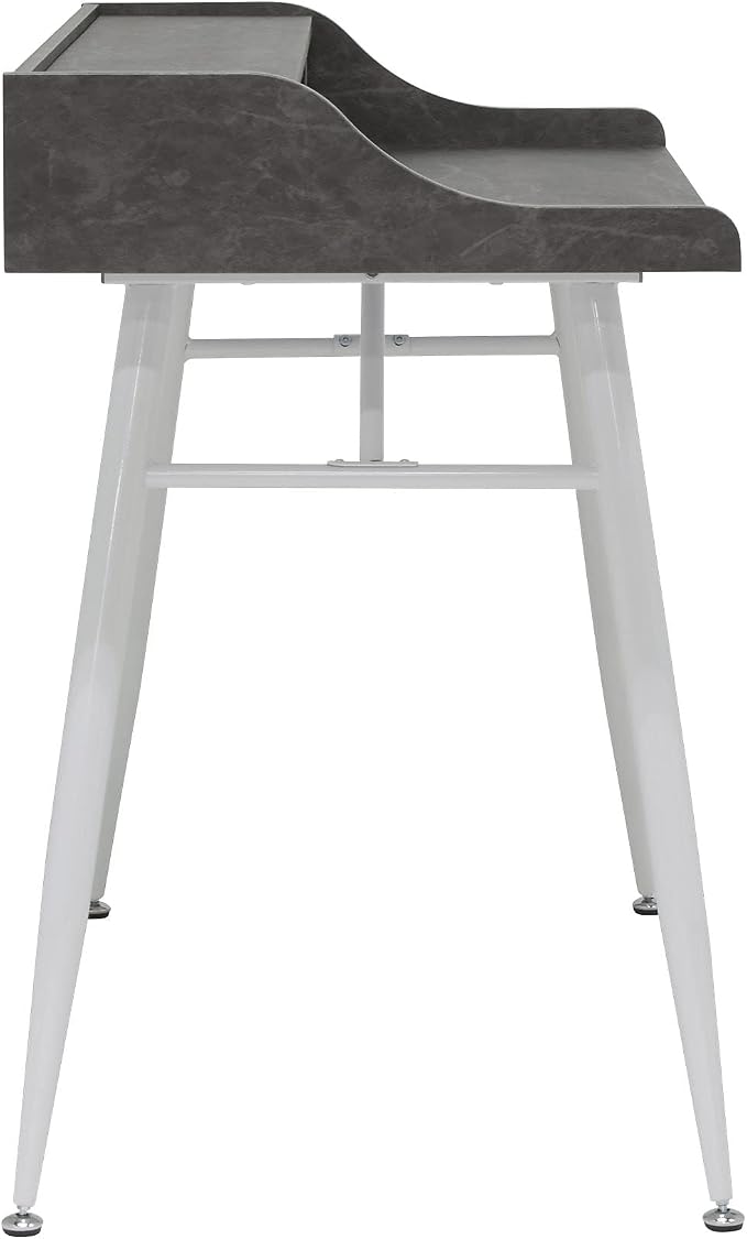 Calico Designs Woodford 45” Wide Modern, Secretary, Writing, Desk with Low Storage Hutch and Whtie Metal Tapered Legs in Marbled Dark Grey, White - Image 4
