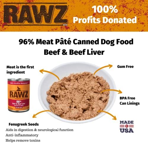 Rawz 96% Meat Canned Wet Food for Dogs 12 Pack/ 12.5 oz. Cans (Beef/Beef Liver) - Image 2