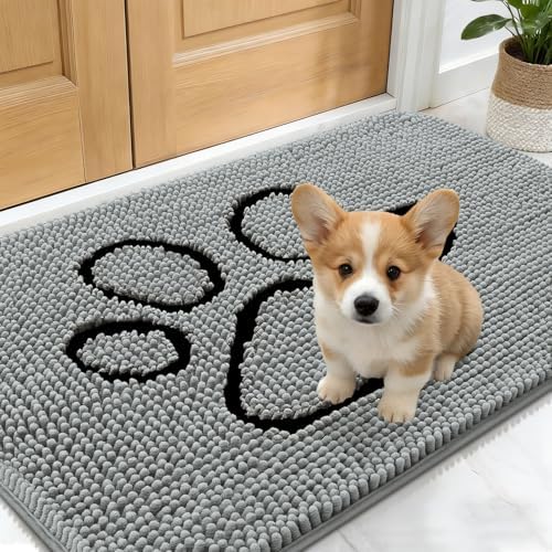 OLANLY Dog Door Mat for Muddy Paws 30x17, Paw Print Design Chenille Mud Mat by OLANLY