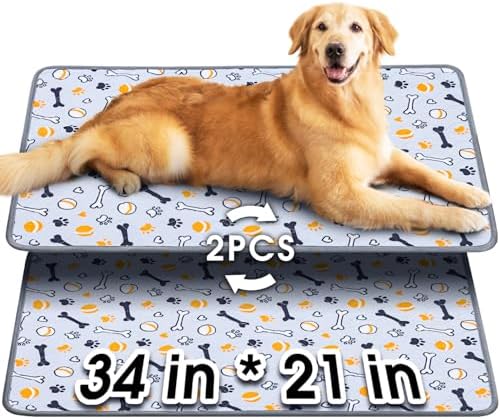 Hompet Washable Pee Pads for Dogs, 34"x21", 2-Pack Thick Heavy Absorbency Reusable Pee Pads Prevent Leakage Non-Slip, Pet Training Pads for Puppy Playpen, Crate, Potty, Floor, Bed, Sofa by Hompet