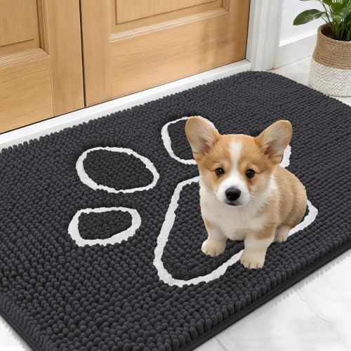 OLANLY Dog Door Mat for Muddy Paws 24x16, Paw Print Design Chenille Mud Mat by OLANLY
