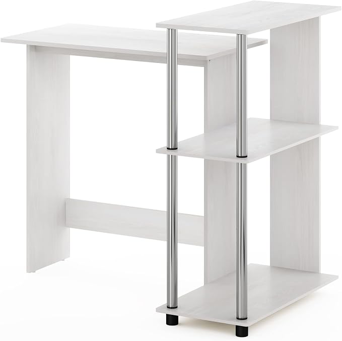 Furinno Abbott Corner Computer Desk with Bookshelf, White Oak/Chrome - Image 7