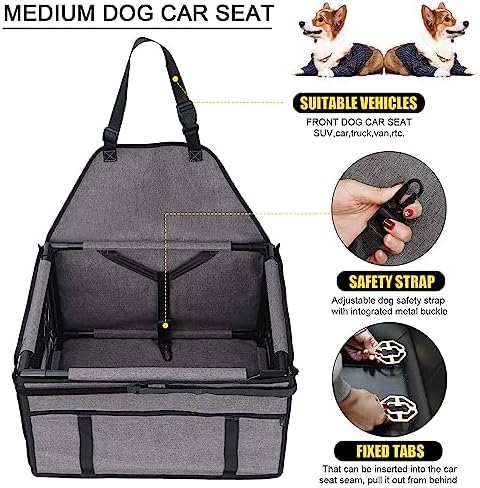 GENORTH Dog Car Seats for Small and Medium Dogs,Portable Puppy/Pet Car Booster Seat with Clip-On Leash and Mesh Window for Pet Up to 20 lbs - Image 3