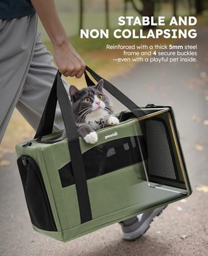 Pecute Cat Carrier Stable, Pet Carrier with Privacy Partition,Green - Image 2