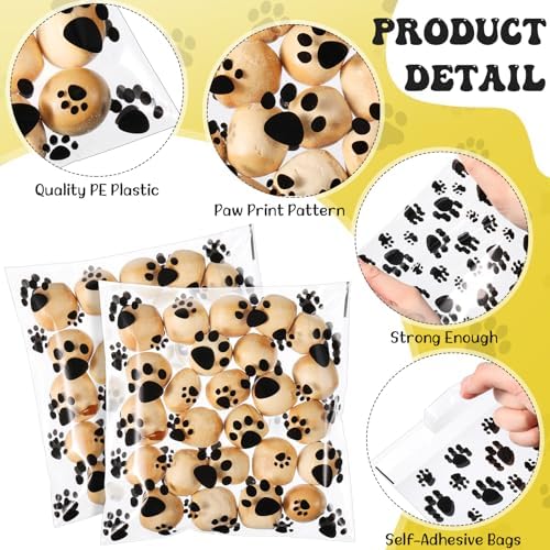 Pasimy 200 Pcs Paw Dog Treat Bags Clear Cellophane, Clear Black - Image 2