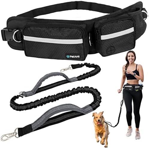 PetAmi Hands Free Dog Leash with Waist Running Belt Bag, Single (Black) by PetAmi