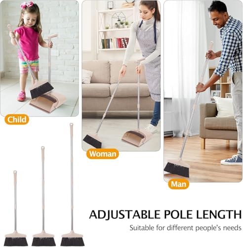 Broom and Dustpan Set with Long Handle, Light Weight Stainless Steel Poles Stand Upright Dustpans with Broom Combo for Home Kitchen Office Pet Dog Hair, Brown & Beige Color, 1-Pack - Image 4