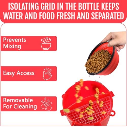 Dog Travel Water Bottle W/Collapsible Bowls - Portable 2 in 1 Leakproof Pet Water Bottle Food Container Ideal for Travel, Outdoor Portable Water Bowls for Walking, Camping & Hiking - (Red) - Image 5
