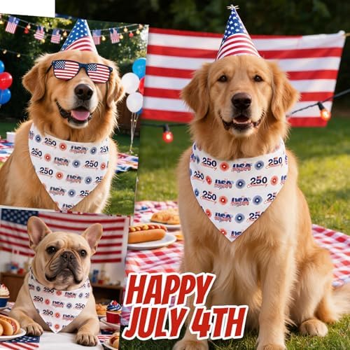 250th Anniversary Dog Bandana, American Flag Triangle Scarf, Adjustable Snap Button Patriotic Neckwear for Small & Medium Breeds (5-30lbs) - Image 4