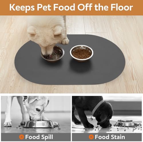 MontVoo Absorbent Dog Food Mat-Dog Mat for Food and Water Bowl | Quick Dry Pet Dish Mat, No Stains & Easy Clean Cat Rug for Messy Drinkers Cat Accessories Pet Supplies, 14"x22", Darkgrey - Image 3