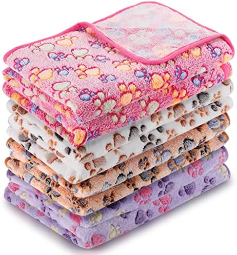 Tatuo 4 Pcs Fleece Dog Blankets for Puppy Cat, Mixed, 40 x 63 in, Paw by Tatuo