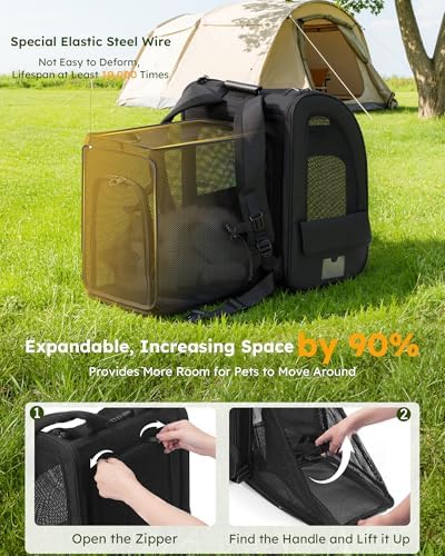 pecute Dog Backpack Expandable, Cat Carrier Backpack Breathable, Large - Image 3