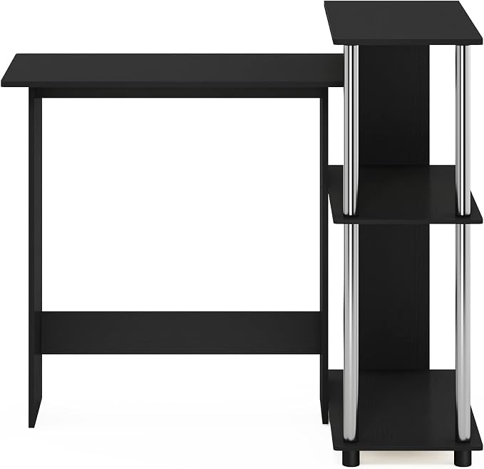 Furinno Abbott Corner Computer Desk with Bookshelf, Americano/Chrome - Image 6