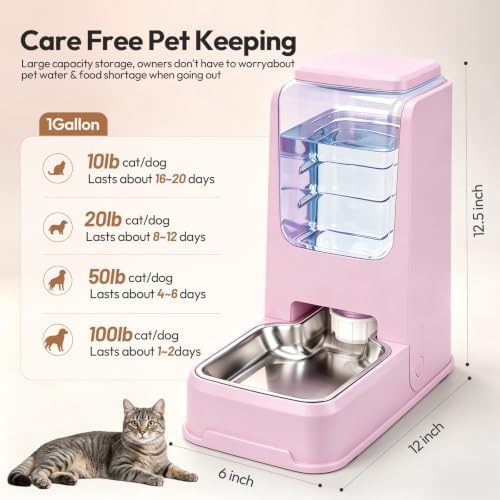 Automatic Cat Feeder and Water Dispenser Set with Stainless Steel Bowls, Gravity Dog Food and Waterer Large Capacity Pet Feeder for Small Medium Kitty Puppy, Light Purple - Image 3
