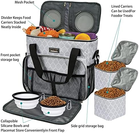 BAGLHER Dog Travel Bag, Pet Travel Bag (ALL Pet Travel Supplies), With 2 Pet Food Containers and 2 Collapsible Silicone Bowls; Essential Kits for Pet Travel DLwhite - Image 5
