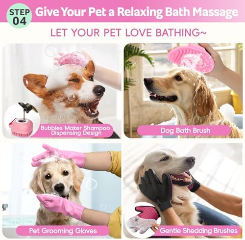 Dog Brush for Shedding 13pcs Bath Grooming Kit with Pet Nail Clipper and File - Dog Bath Brush Cat Grooming Supplies, Dematting Comb Bath Brush Shampoo Scrubber for Dogs and Cats - Image 6