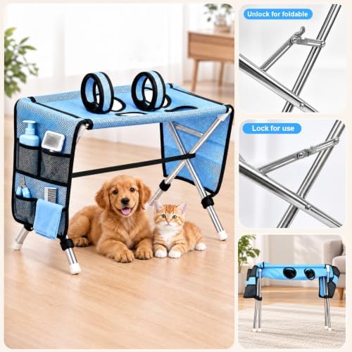 Pet Grooming Table for Small Dogs and Cats, Elevated Grooming Station with Stainless Steel Stand and Quick-Dry Mesh, Dog Grooming Hammock Stand for Bathing, Nail Trimming, Brushing, Drying, 30 lb - Image 6