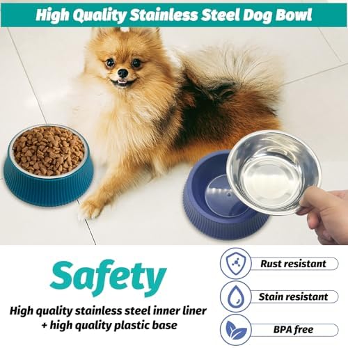 Kathson 2PCS Stainless Steel Dog Bowls Set Removable no tip Puppy Food and Water Feeder Bowl Basic Metal Small Dog Bowls for Dogs Cats Rabbit Guinea Pigs Ferret - Image 3
