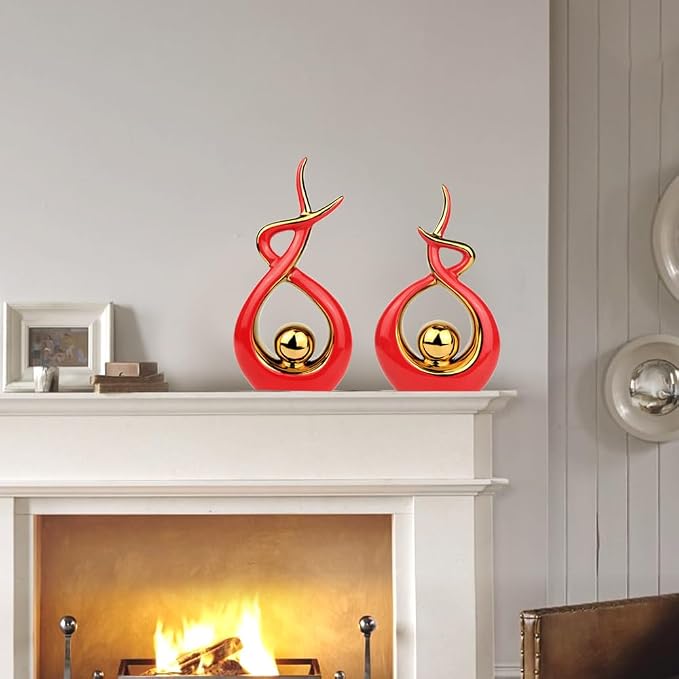 Norrclp Home Decor Modern Abstract Art Ceramic Statue Table Decorations for Dining Room Living Room Office Centerpiece (Red and Gold, Small) - Image 2