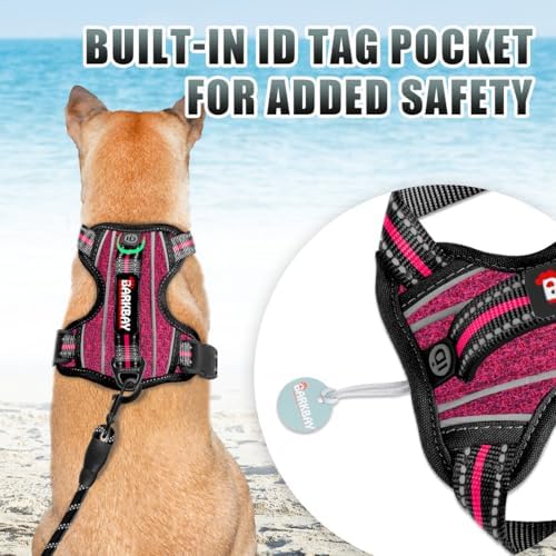 BARKBAY No Pull Dog Harness Large Reflective Dog Harness with Front Clip and Easy Control Handle for Walking Training Running with ID tag Pocket(Pink/Black,M) - Image 2