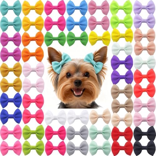 QingHan Hair Bows for Small Dog - 2 inch Pet Bowknots 60pcs (30 Pairs) - Puppy Dogs Grooming Hair Accessories - Dog Hair Clips for Yorkie, Maltese, Shih Tzu by QingHan