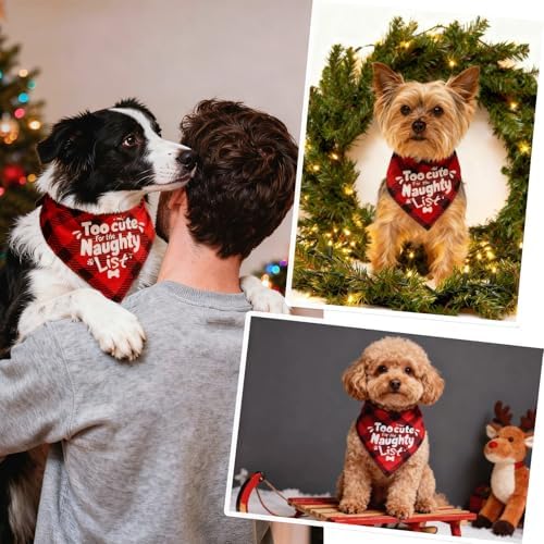 Christmas Dog Bandanas Naughty & Nice Idea Funny Holiday Stocking Pet Scarf Gifts - Too Cute for the Naughty List, Red Plaid, Medium & Large Breed, 25-75lbs - Image 5