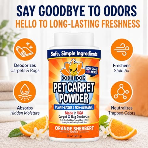 Bodhi Dog Natural Carpet Deodorizer Powder - Dry Pet Smell Eliminator & Urine Odor Remover - Loosens Fur & Dirt - Plant-Based Room Freshener for Vacuuming Home - Orange Sherbert (Pack of 1) - Image 2