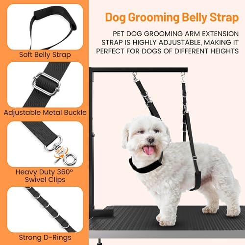 Dog Grooming Belly Strap - Dog Grooming Loops for Table Arm Extender with Clamp Extension Loop Bathing Restraint Leash No Sit Haunch Holder for Small & Medium Dogs Hair Cutting Washing (Black) - Image 3