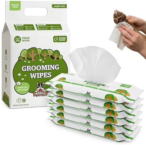 Pogi's Dog Wipes for Travel, Paws & Butt, Green Tea Scent, 6 Packs of 20 by PogisPetSupplies