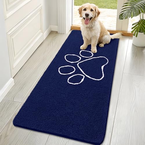 OLANLY Dog Door Mat for Muddy Paws 70x32, Paw Print Design Chenille Mud Mat by OLANLY