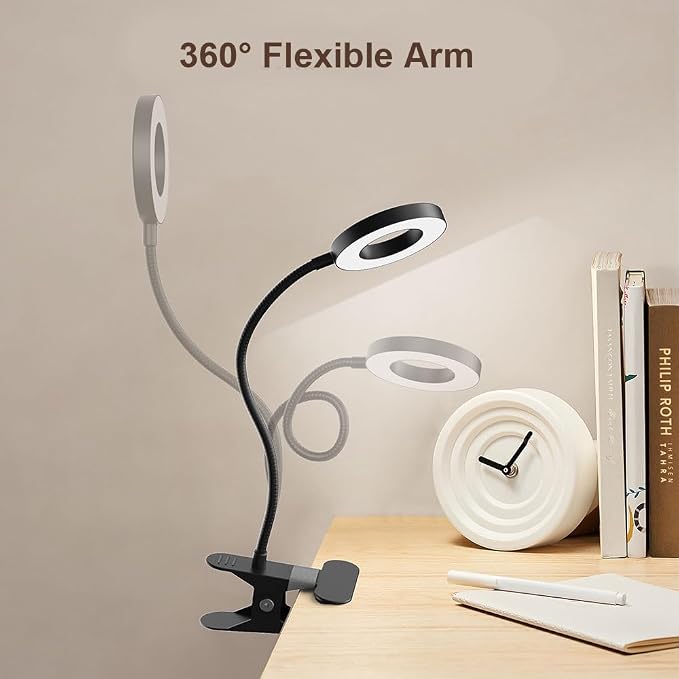 LED Desk Lamp Clip on Light with 3 Color Modes 10 Brightness Ring/Clamp Light 360° Adjustable Neck Dimmable Eye Protection Desk Lamps for Home Office - Image 3