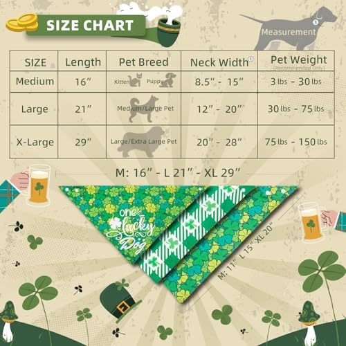 Dog Bandana for St. Patricks Day 2-in-1 Reversible - One Lucky Dog & 4-Leaf Clover Design, Pet Scarf with Snap Button Cute Lucky Holiday Costumes, Small & Medium Breeds (5-30lbs) - Image 6