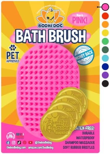 Bodhi Dog Shampoo Brush - Pet Grooming & Bath Supplies for Dogs and Cats - Bath Brush for Long & Short Hair - Premium Scrubber for Shower, Showerhead, Sprayer & Bathing (One Pack, Pink) by BodhiDog